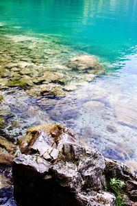 High angle view of rocks in sea