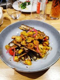 High angle view of meal served in plate
