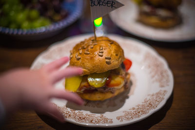 High angle view of food in plate on table