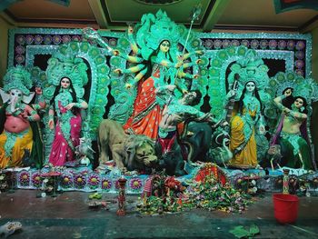 Statue against temple outside building