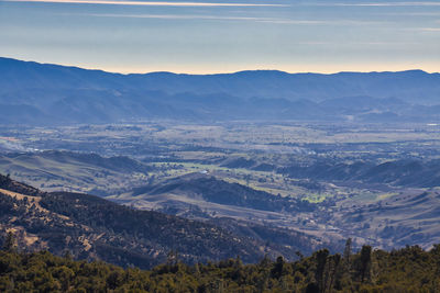 Aerial view of landscape and mountains against sky