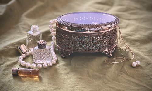 High angle view of christmas decorations on table