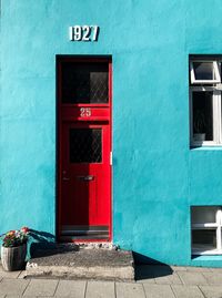 Closed door of building