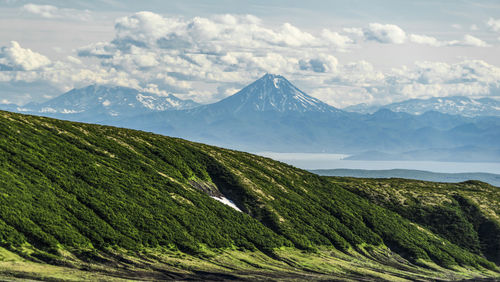 Scenic view of snowcapped mountains against sky