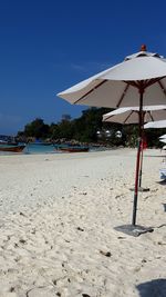 View of beach against clear blue sky