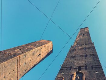 Low angle view of cables against clear blue sky