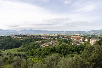 High angle view of townscape against sky