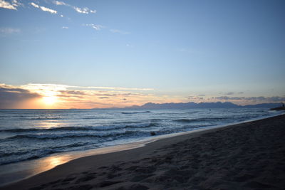 Scenic view of sea against sky at sunset