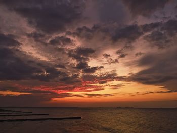 Scenic view of sea against dramatic sky