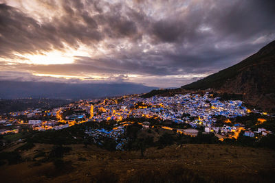 High angle shot of townscape against sky