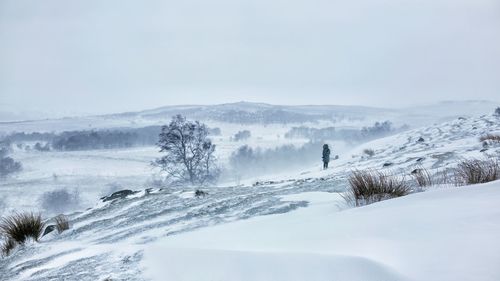 Scenic view of snow covered landscape against sky