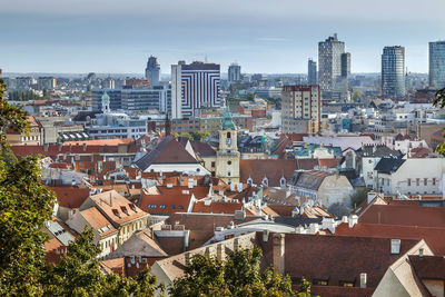 View of bratislava old town with from castle rock, slovakia