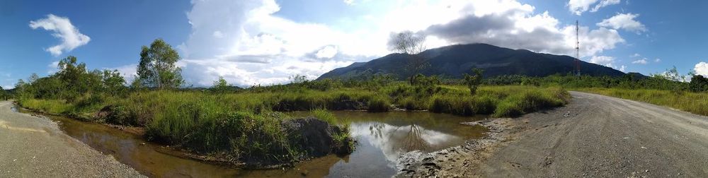 Panoramic view of mountains against sky