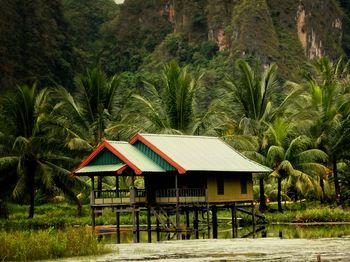 Built structure by lake