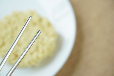 High angle view of food in plate on table
