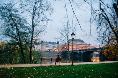 View of park with buildings in background