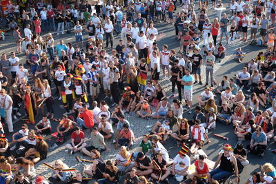 High angle view of crowd on street