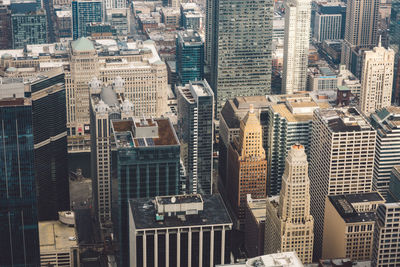 High angle view of buildings in city