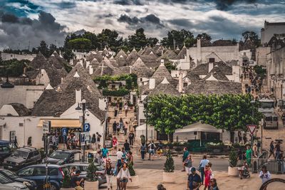 High angle view of city trulli di alberobello a bari in puglia 