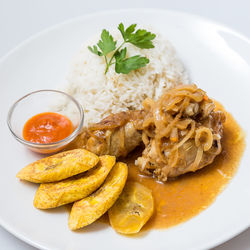 Close-up of served food in plate