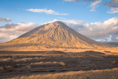 Landscape of tanzania savanna with holy mount lengai