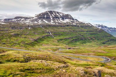 Scenic view of snowcapped mountains against sky