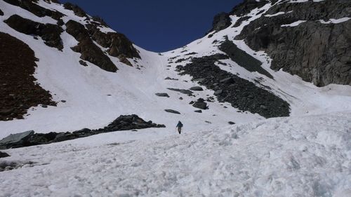 Scenic view of snow covered mountain against sky