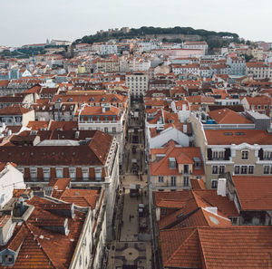 High angle view of buildings in city