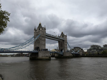 View of bridge over river against cloudy sky