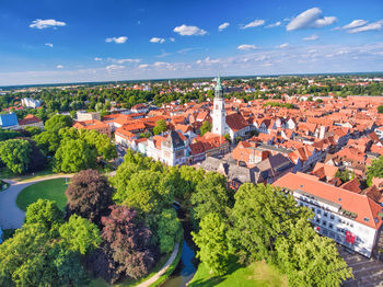 High angle view of townscape against sky