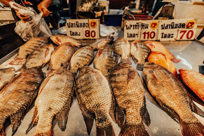 Fish for sale at market stall