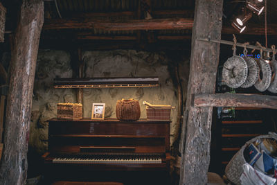 Piano and decoration in darkroom