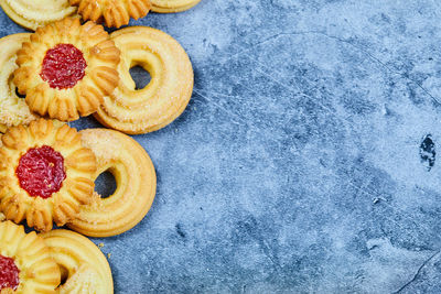 High angle view of dessert on table