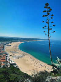 Scenic view of sea against clear blue sky