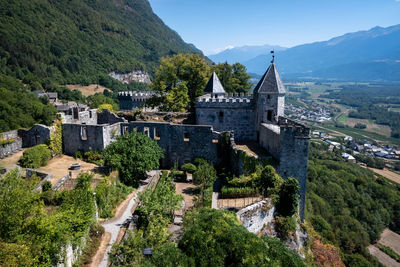 High angle view of buildings in town