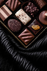 High angle view of chocolate cake on table