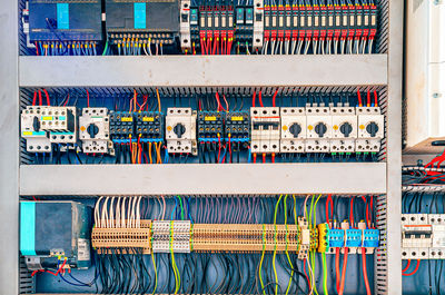 Part of a production machine at a paving stone factory. control panel, wiring, switches.