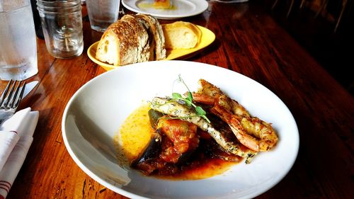 High angle view of food in plate on table