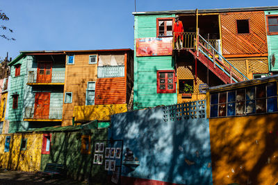 Low angle view of multi colored buildings against sky