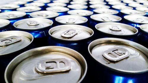 Full frame shot of drink cans