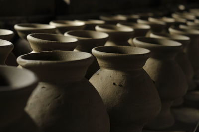 Pots arranged in row