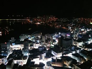 Aerial view of illuminated cityscape