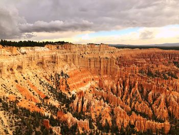 View of rock formations against cloudy sky