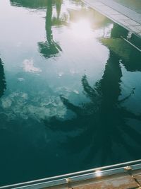 High angle view of road by lake