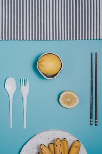 High angle view of breakfast on table