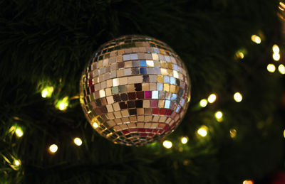 Close-up of illuminated christmas tree at night