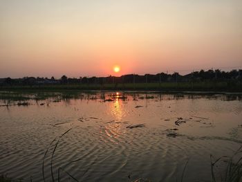 Scenic view of lake against sky during sunset