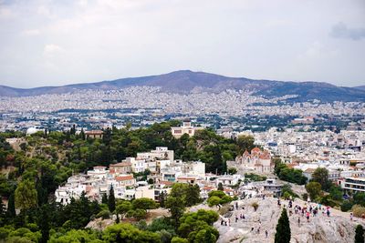 High angle shot of townscape against sky