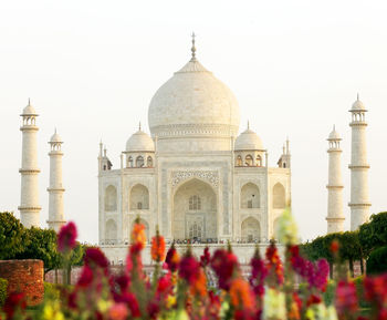 Low angle view of taj mahal against clear sky