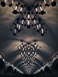 Low angle view of illuminated chandelier